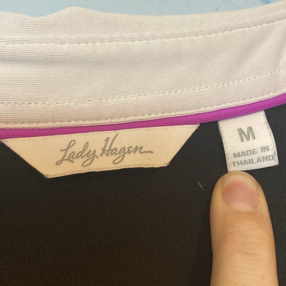 Lady Hagen Womens Size M Golf Polo Shirt Black White Colorblock Purple Trim - Picture 3 of 11